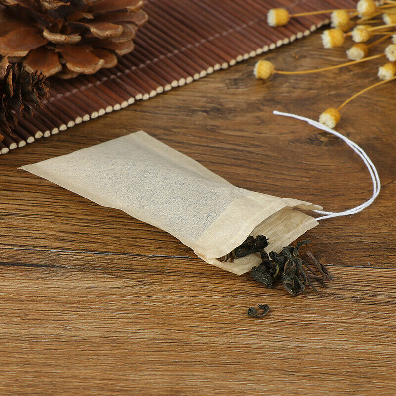 100X Empty Paper Tea Bags Filter Drawstring Teabags for Herb Loose Tea-`.J J SJ