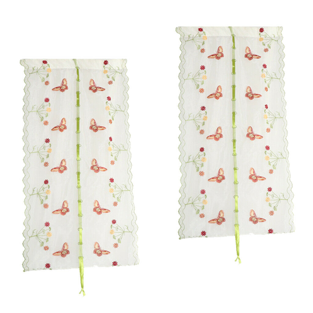 Set of 2 Butterfly Embroidered Roman Curtain Balloon Curtains Sheer Window