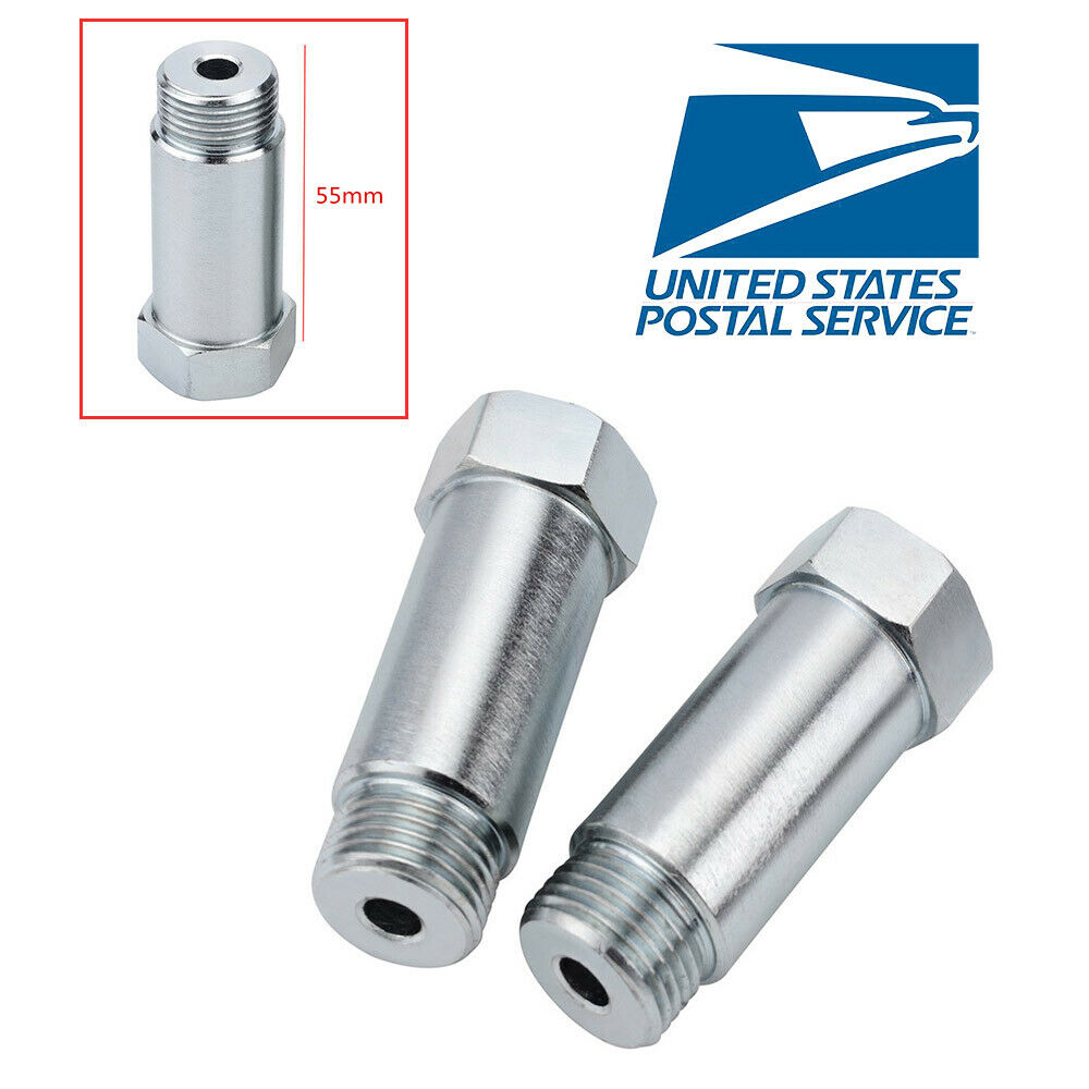 2x Universal Zinc Plated Steel Straight O2 Oxygen Sensor Extension Spacer 55mm