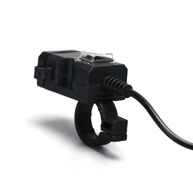 Waterproof Dual USB 12V Motorcycle Handlebar Charger Socket w/ Switch&Mounts GR