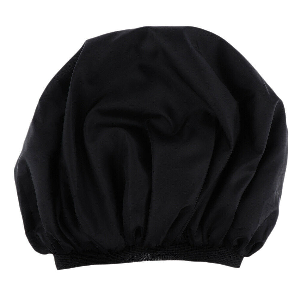 Women Shower   Waterproof Elastic Bathing Hair Bonnet Head Cover Hat Black