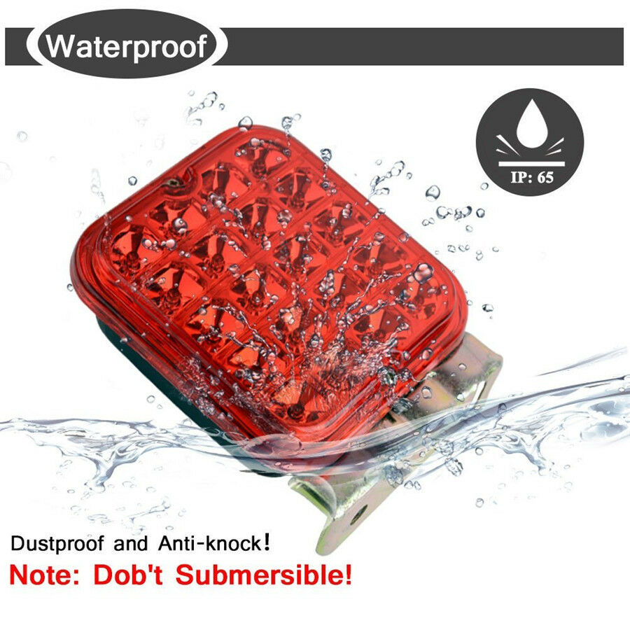 2 Piece Waterproof Red LED Square Tail Brake Turn Signal Lights for Truck RV Car