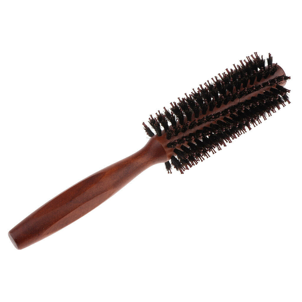 Bristles Wood Round Styling Hairbrush Roll Comb for Curling Straight Hair 02