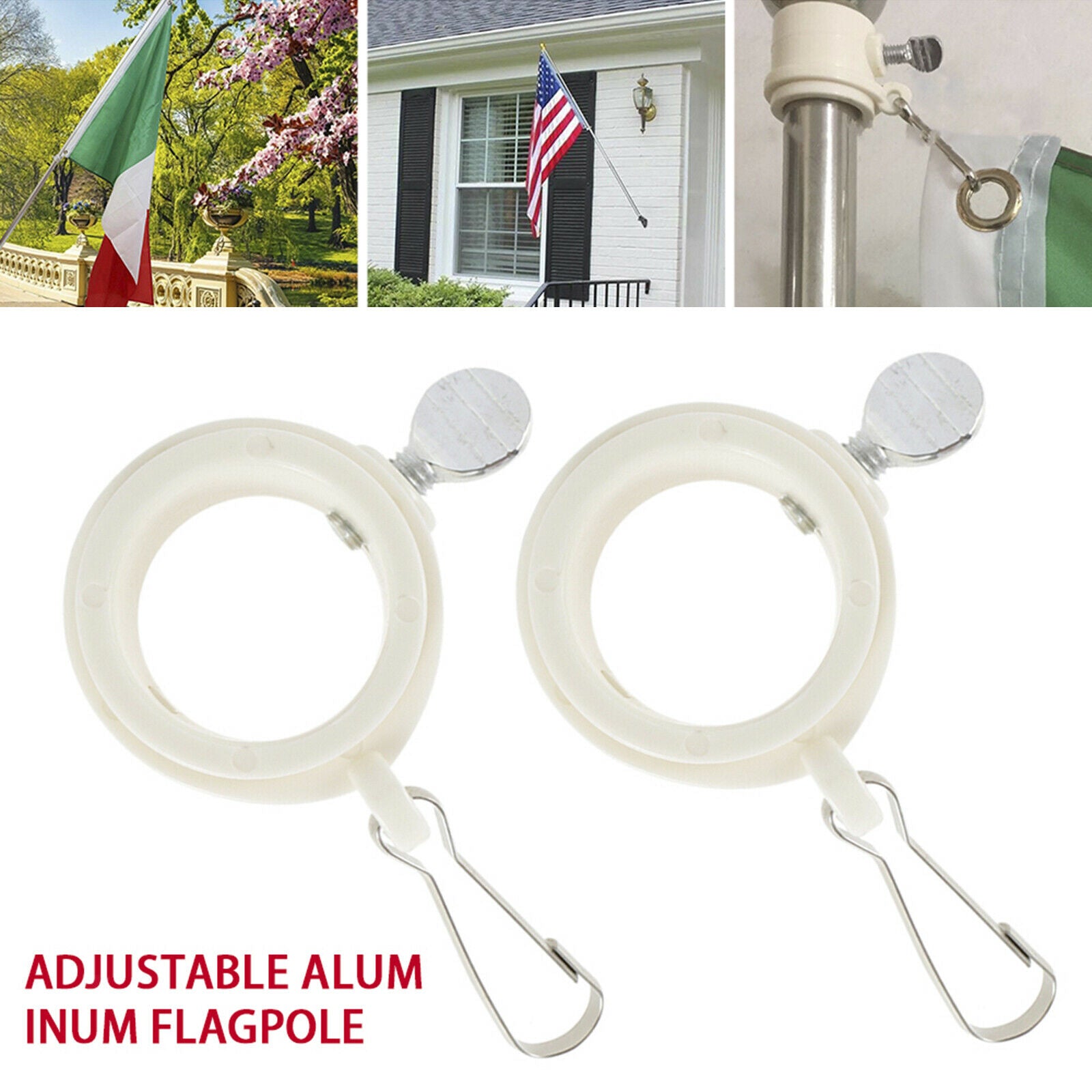 1 Pair 360 Degree Flag Pole Rings Anti-Wrap Grommet Clip Plastic 1.15inch