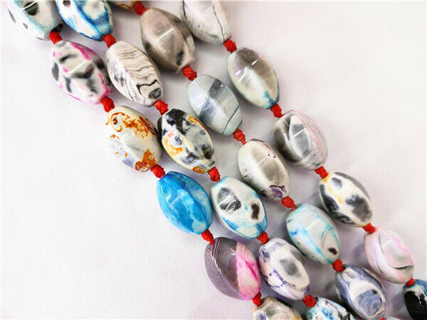 1 Strand 18x12mm Colorful Dream Fire Agate Facet Oval Rice Beads 15.5inch HH8535