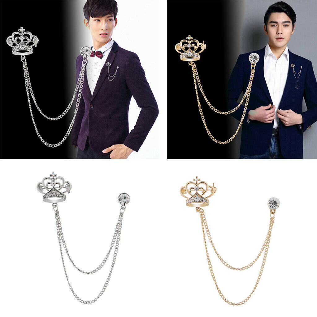 Mens Elegant Lapel Pin Badge 2 Layer Chain Brooch Pin for Suit Tuxedo 2Piece