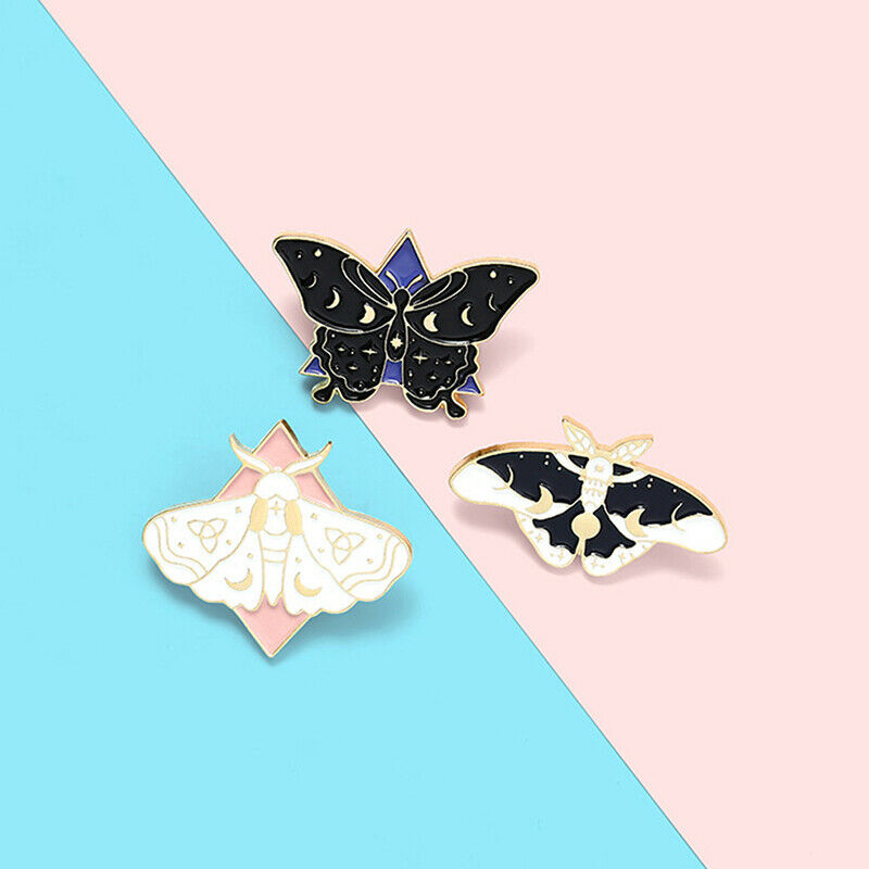 3Pcs Moth Butterfly Enamel Pins Phase Brooch Bag Clothes Lapel Pin Badge .l8