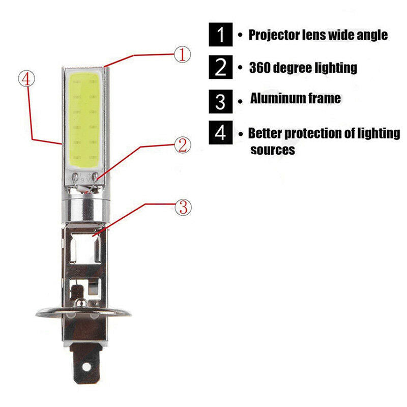 2PCS H1 COB LED Auto Fog Light Headlight DRL Daytime Running Light Bulb Wh N& XC