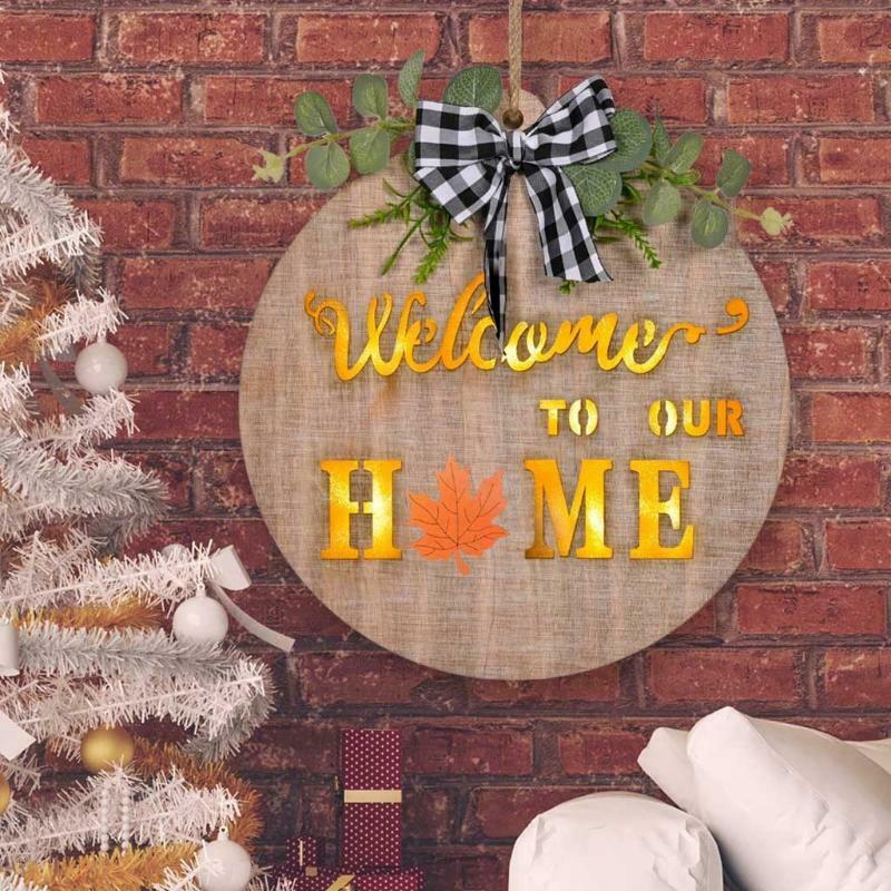 Interchangeable Home Sign for Front Door Holiday Home Decor Sign with LED Light