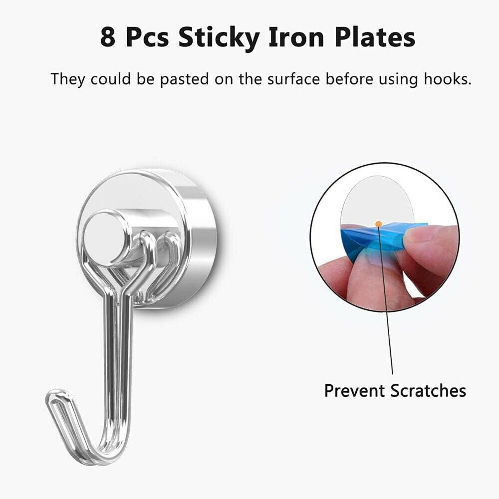 8pc Magnetic Hanging Hooks Stainless Steel Punch-free Hooks Set Home Office