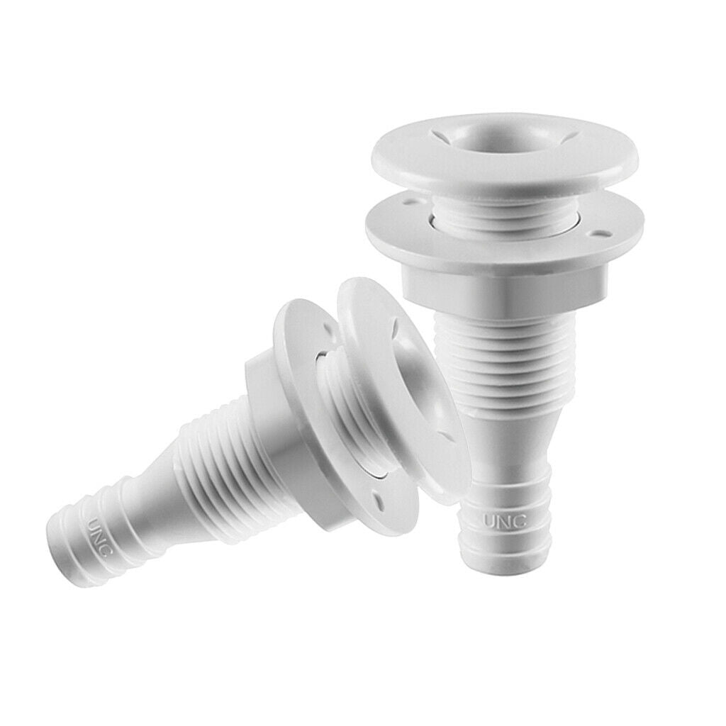 2pcs Nylon Straight Thru-Hulls Fit for 3/4 and 1 inch Threaded Hose Barb