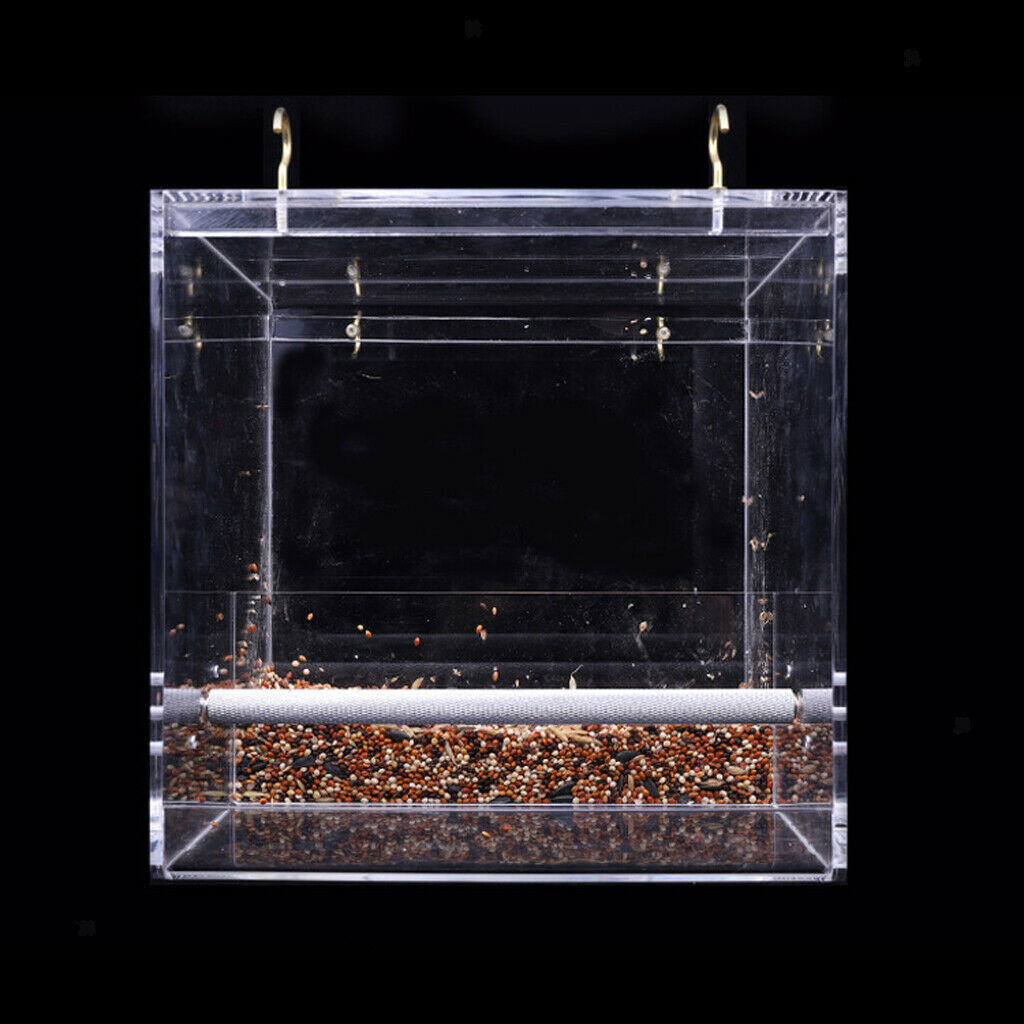 Pet Bird Feeder Food Water Feeding Box Parrot Finch Dispenser Cage Perch S