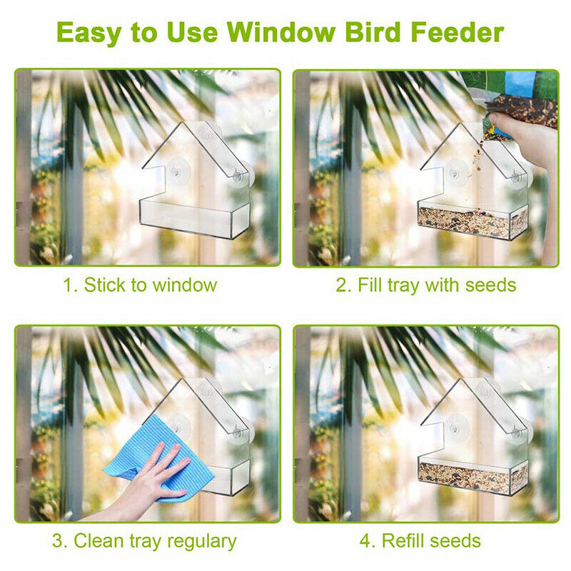 Acrylic Transparent Window Viewing Bird Feeders Tray Birdhouse Pet Water FeeBDA