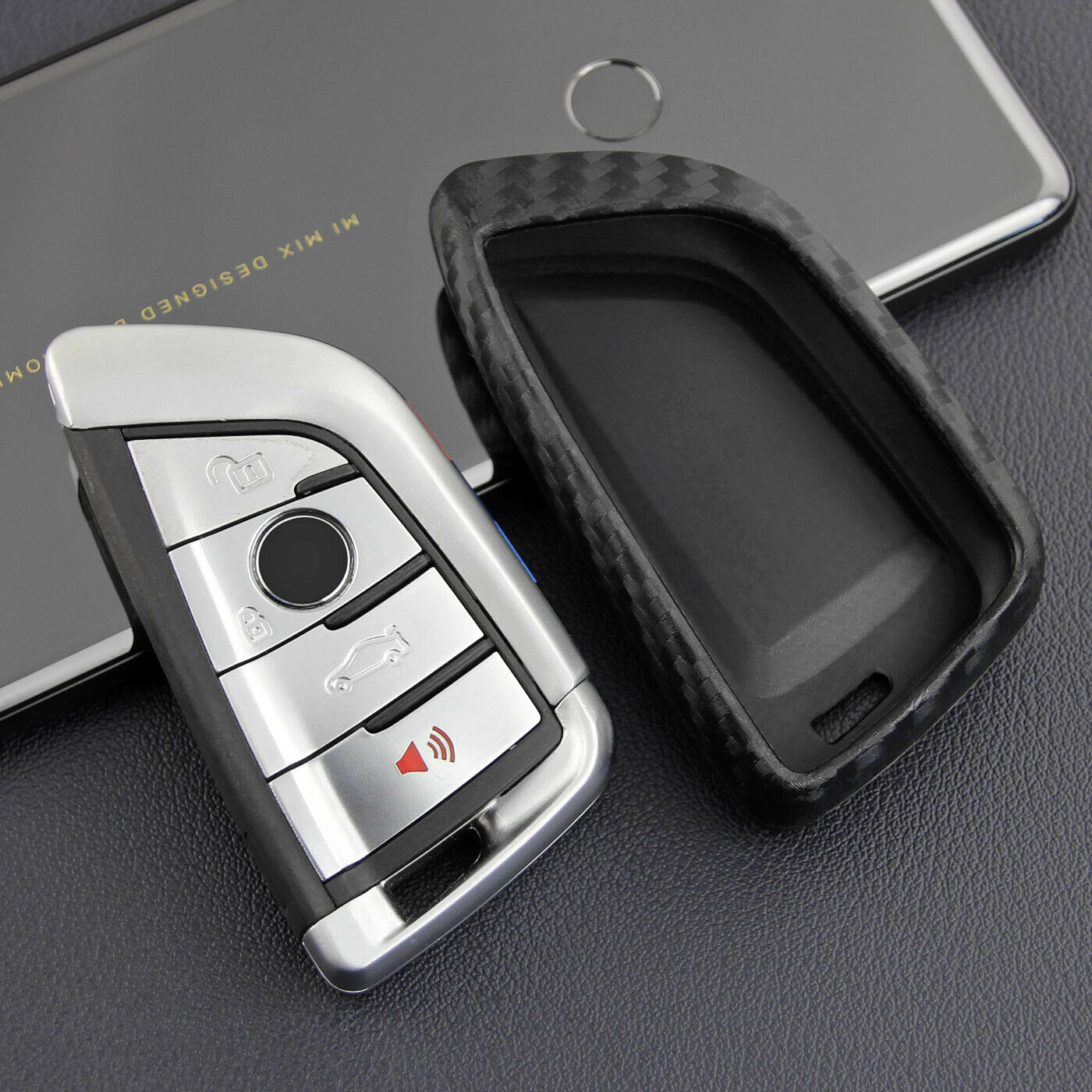 Cover Case Ring Carbon Fiber Key Fob Chain Cover For BMW X1 X2 X3 X4 X5 X6 X7