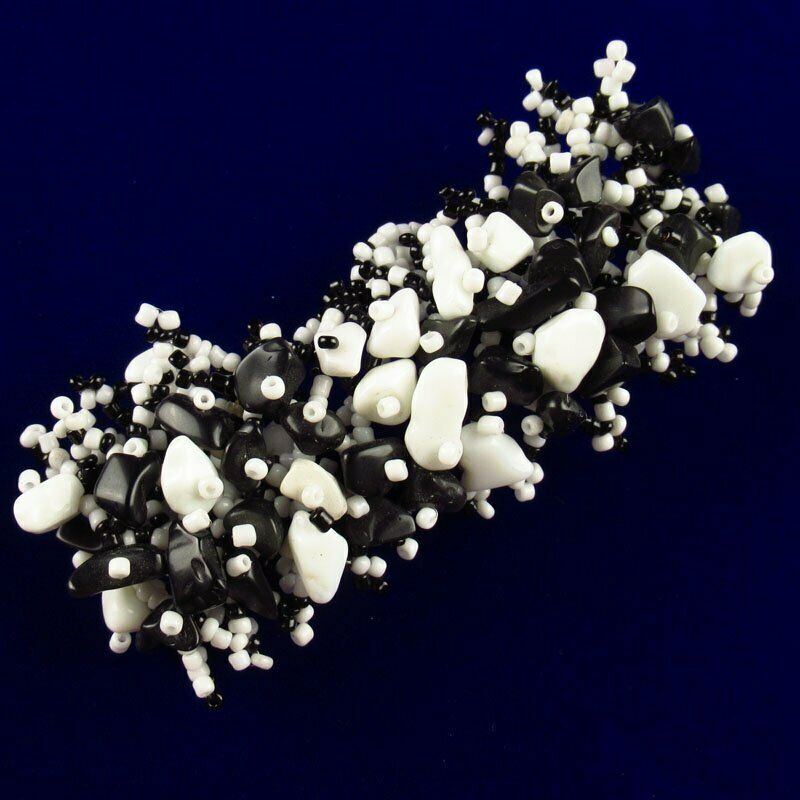 Black White Agate Chip Titanium Crystal Adjustable Bracelet About 7.5 inch 114SL