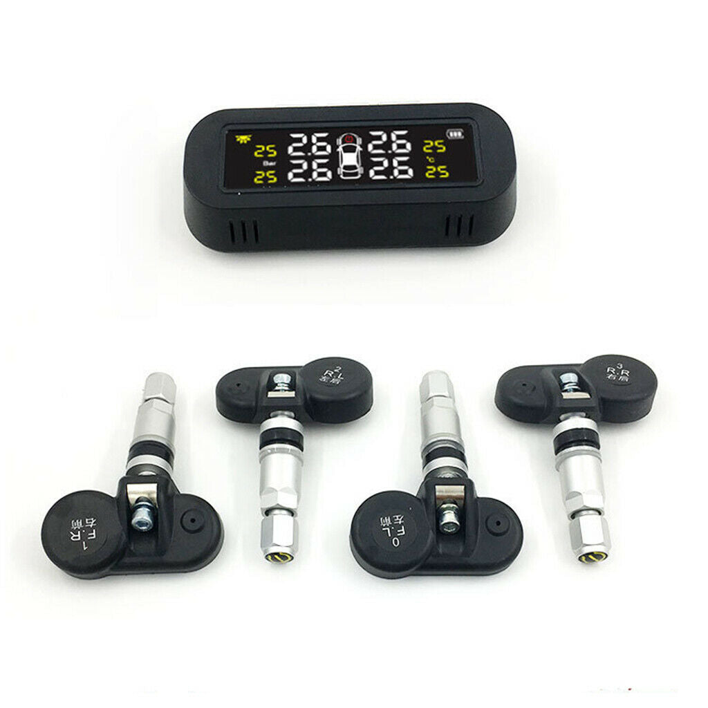 4 Solar Sensors Wireless TPMS Car Tire Tyre Pressure Monitoring System Detection
