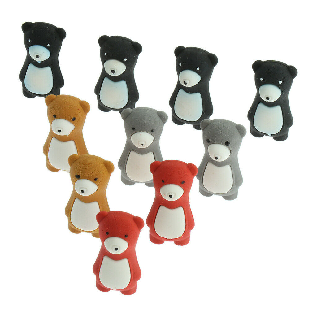 10pcs/Pack Attractive Cartoon Bear Animals Pencil Erasers for Kid Multicolor