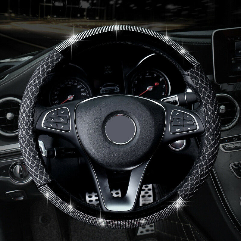 Car Truck Steering Wheel Cover 38cm/15" Shiny Rhinestone Bling Diamond Anti-skid