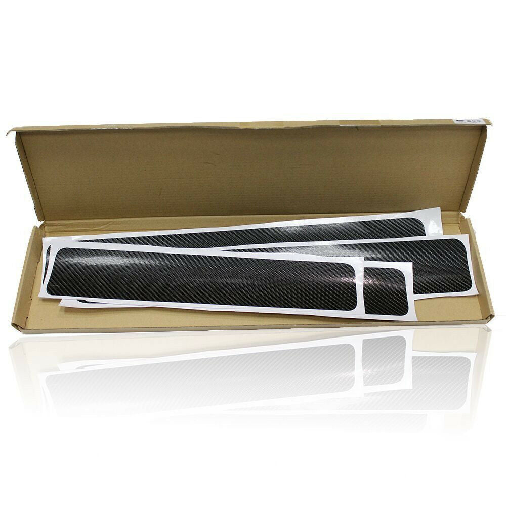 4Pcs Black Carbon Fiber Look Car Door Plate Scuff Sill Cover Protector Stickers
