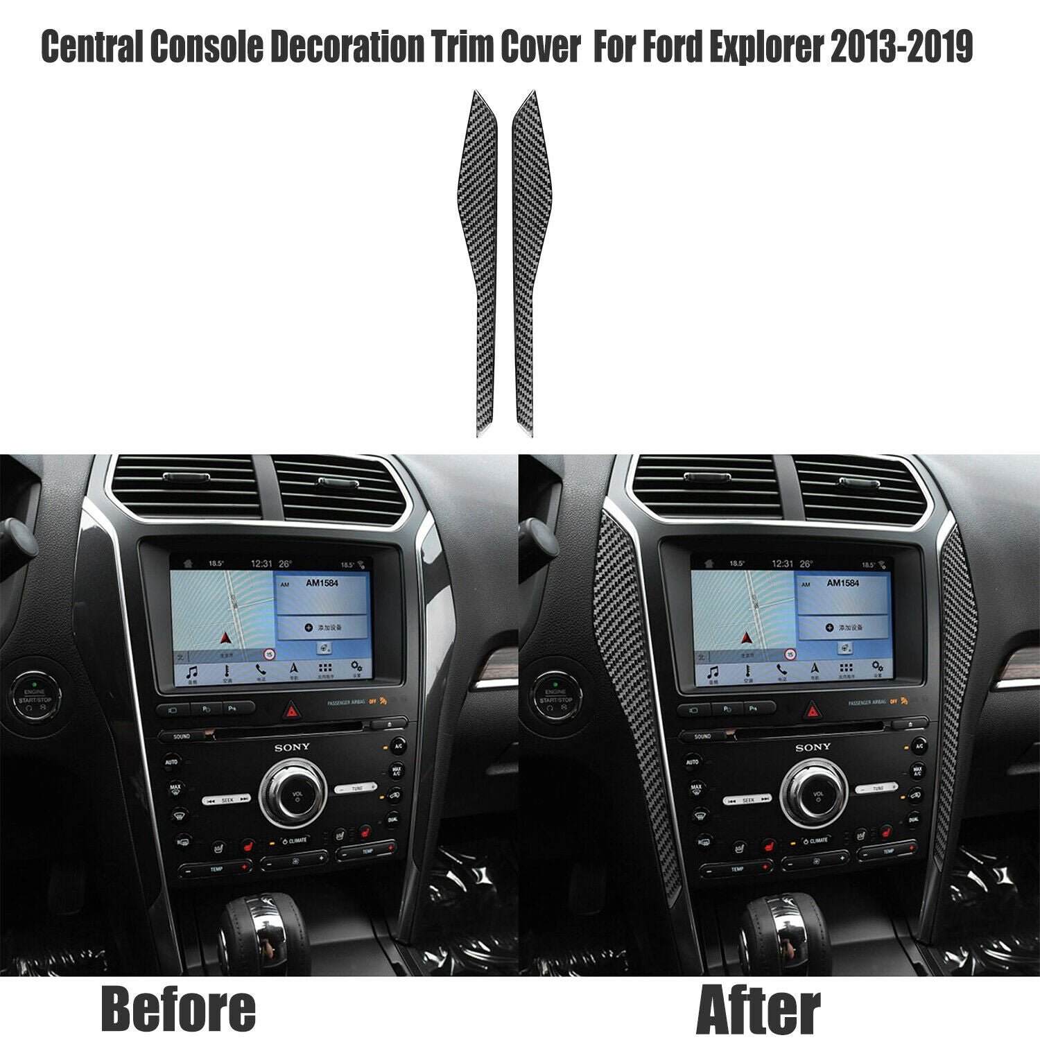 2Pcs Central Console Decoration Trim Cover Kit For Ford Explorer 2013-2019 NEW