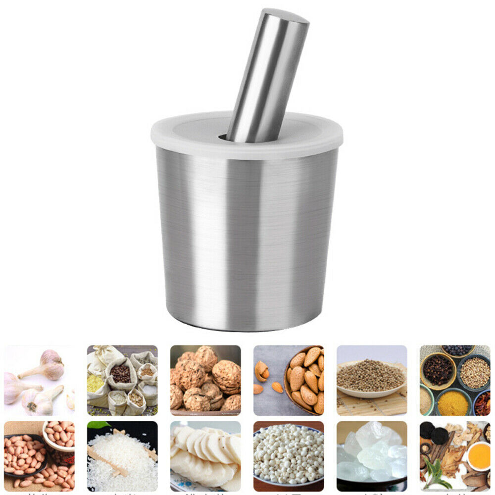 1 Set Stainless Steel Pepper Mill Mortar Pestle Pugging Pot Garlic Spice Grinder