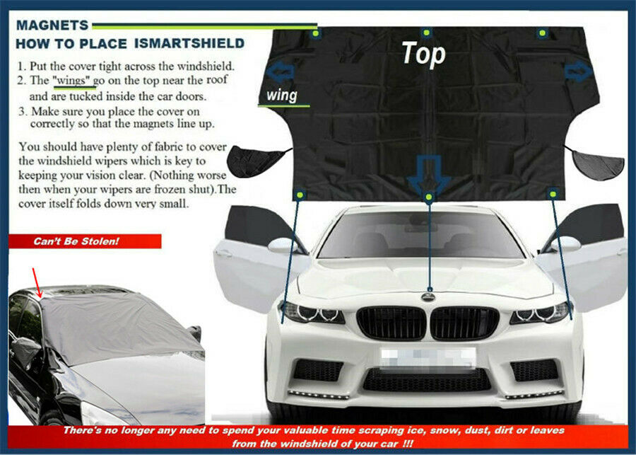 1x Car Offroad Windshield Glass Snow Cover w/Magnetic Edges + Mirror Snow Covers