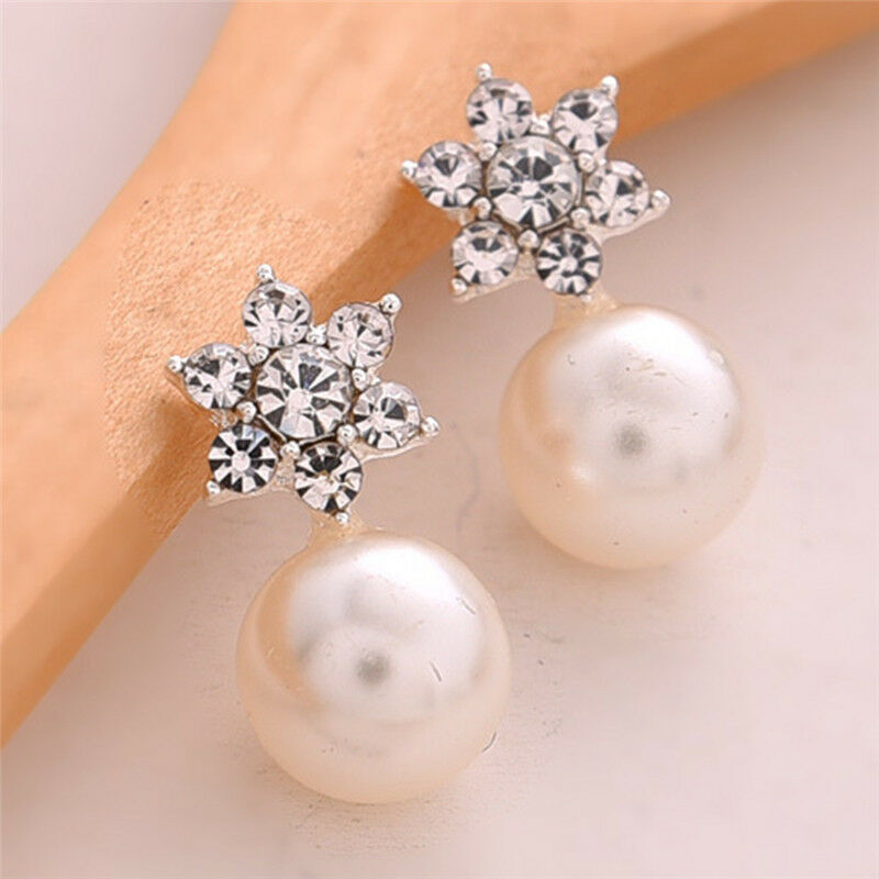 Snowflake Earrings Crystal Rhinestone Pearls Ear Stud Earring Women Jewe.l8