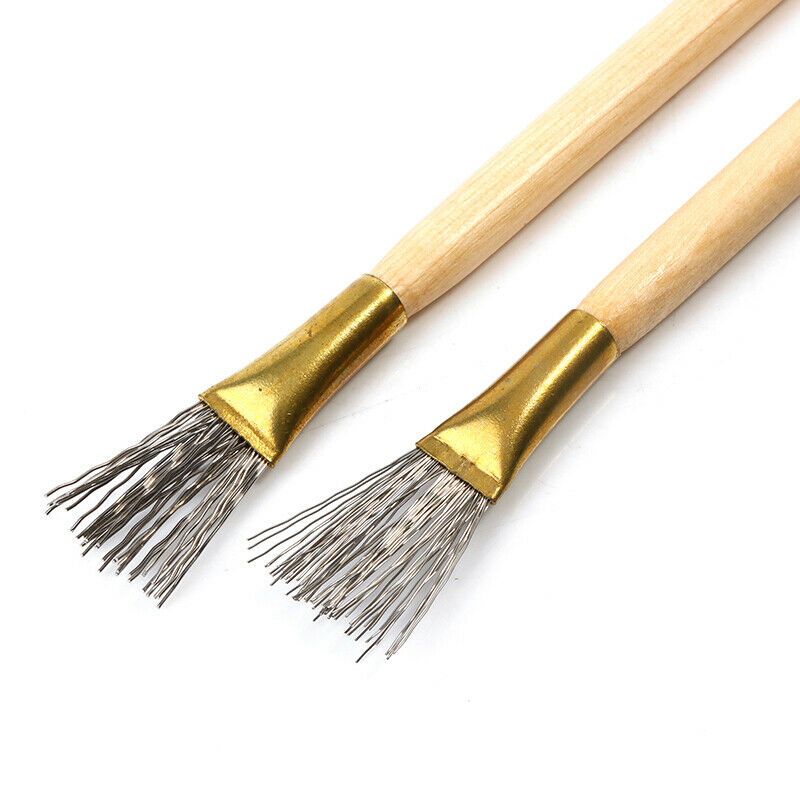 2Pcs Wooden Handle Thick + Thin Iron Wire Brush Clay Tool for Making Cl.l8
