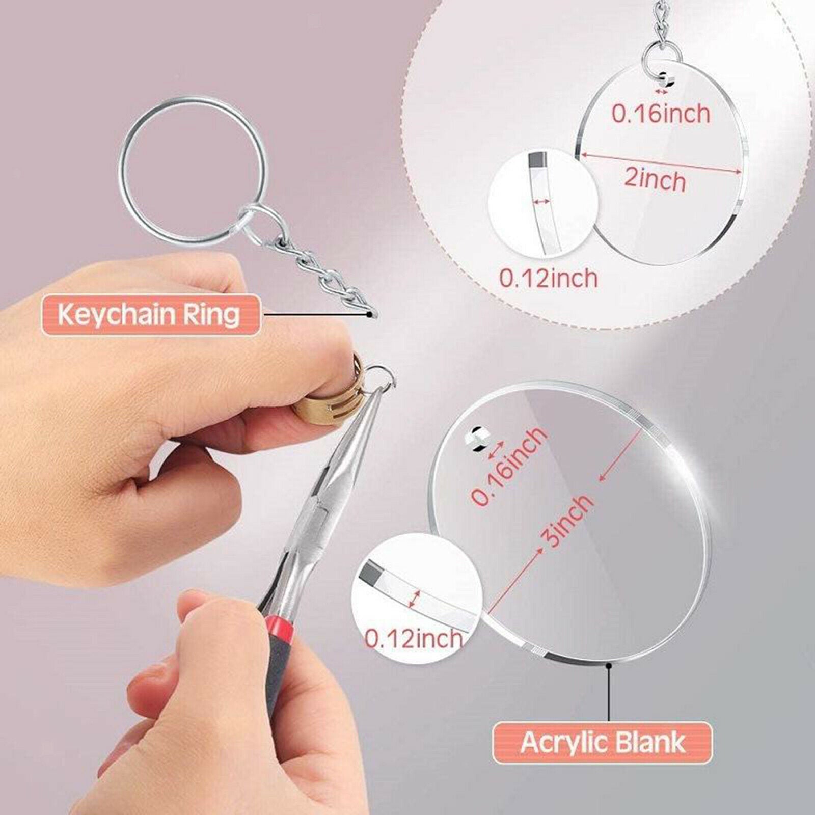 74Pc Acrylic Transparent Circle Blanks Keychain Tassels Set Including Acrylic