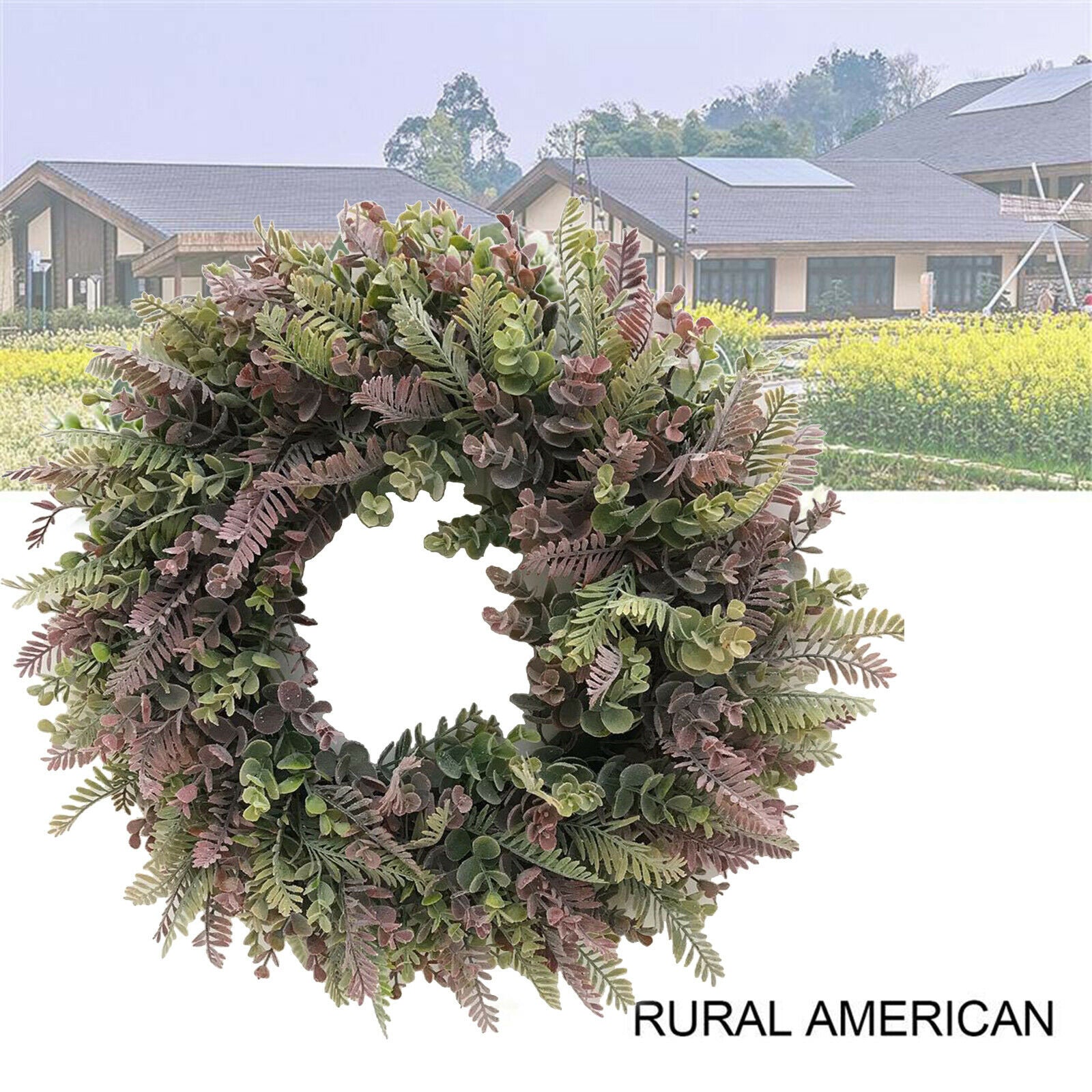 Round Eucalyptus Wreath Farmhouse Leaves Garland for Indoor Front Door Decor