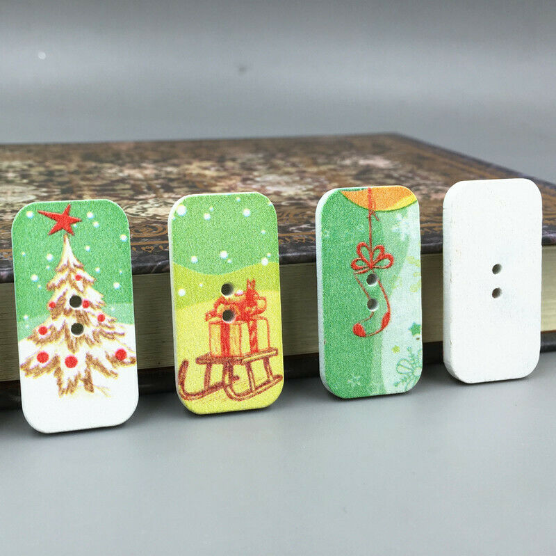 50X Mixed Christmas pattern Buttons Wooden Sewing crafts scrapbooking 34mm