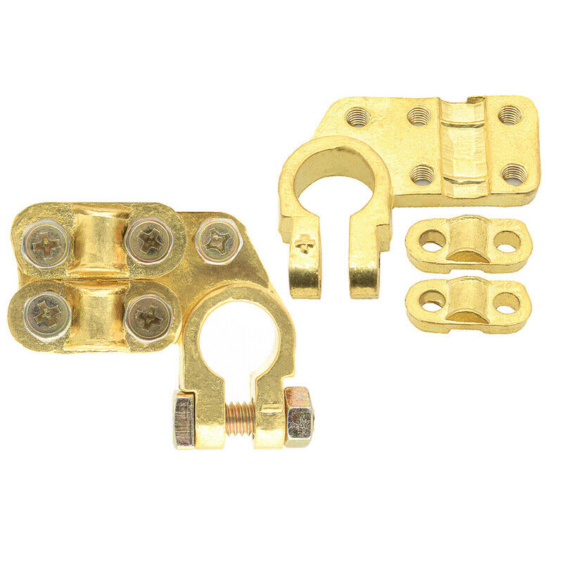 2x Solid Brass Heavy Duty Battery Top Post Cable Terminal Wire Terminals 5 Screw