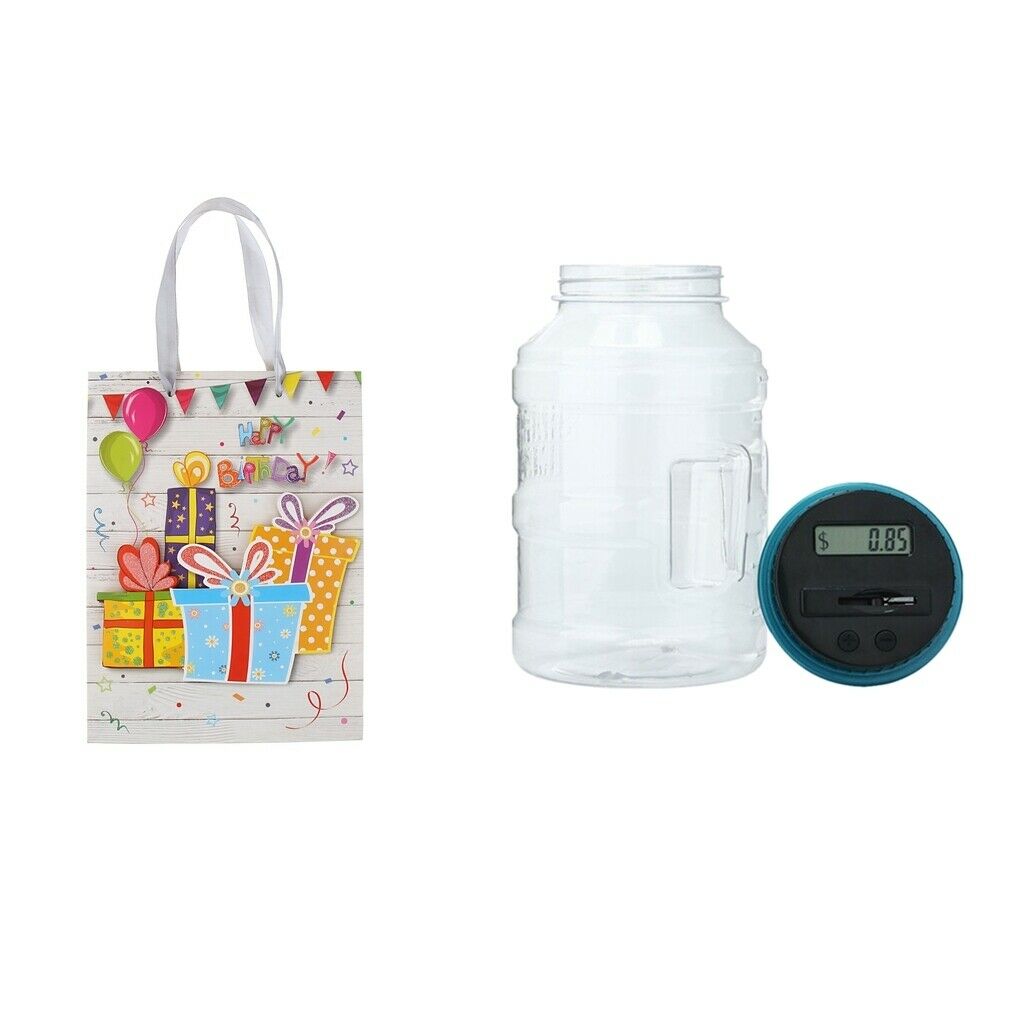 Coin Money Counter Jar Electronic Digital Sort with Gift Bag Kids Birthday