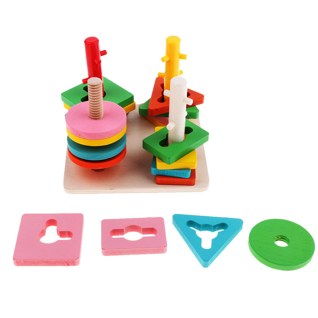Childrens Wooden Shape Stack Sorting Board Blocks Kids Wood Puzzle Toys