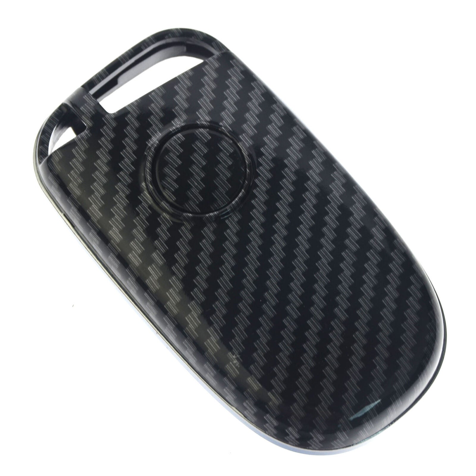 For Jeep Dodge Carbon Fiber Hard Key Shell Chain Ring Fob Cover Case Keychain