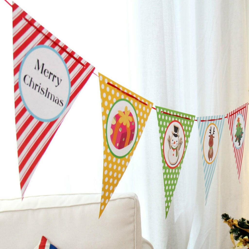 Christmas Cardboard Triangle Flag Snowman Santa Claus Decor Bunting Banner