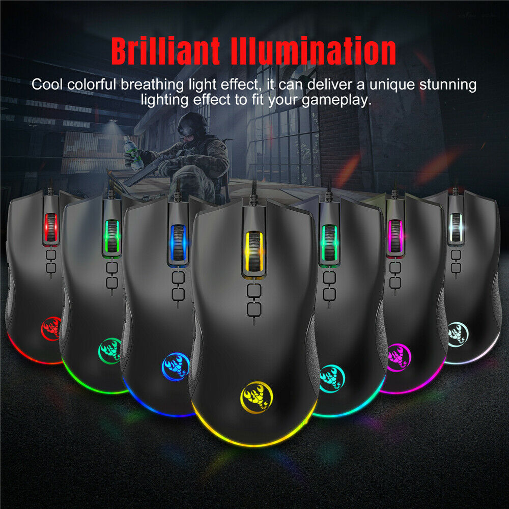 For HXSJ A883 USB Wired Gaming Mouse RGB Gamer Mice Mouses for Desktop Laptop