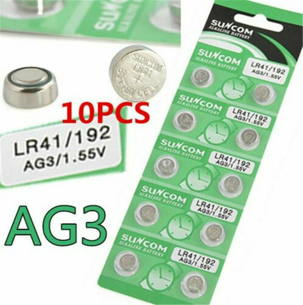 10Pcs AG3 SG3 LR41 192 1.55V Alkaline coin Button coin Cell Battery Suncom CA