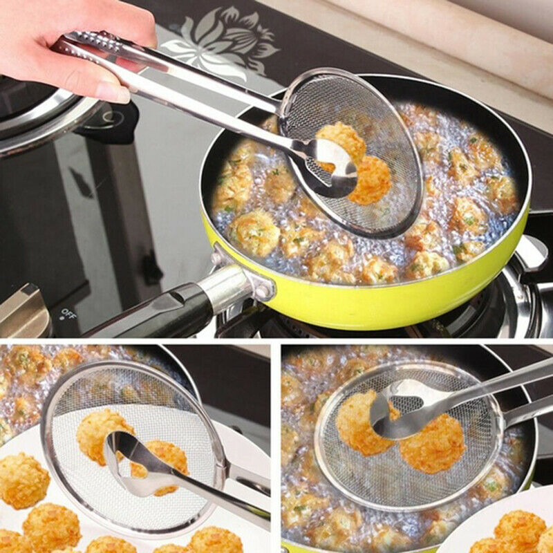 Filter Spoon with Clip Stainless Steel Colander Oil-Frying Filter Fried .l8