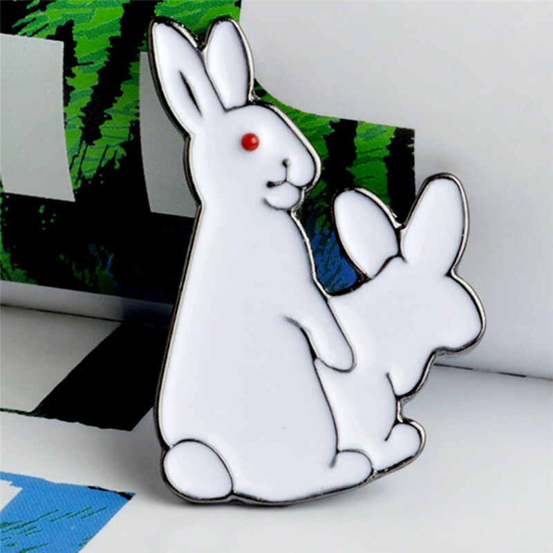Cartoon Cute Two White Rabbits Evil Brooch Pins Jeans Clothes Jewelry Women S Qx