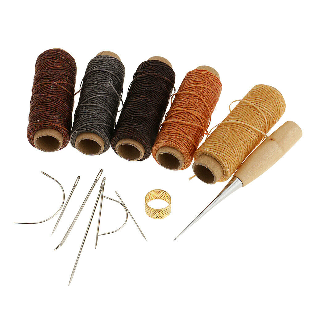 Set of 14 Hand Sewing Tools Set Thread Awl Waxed Curved Needles Leather Crafts