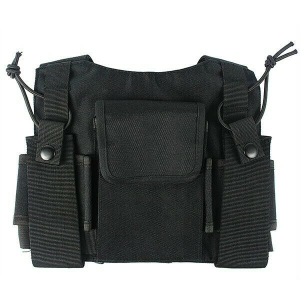 Universal Radio Carry Case Walkie-Talkie Chest Pocket Black Backpack Belt Adjust