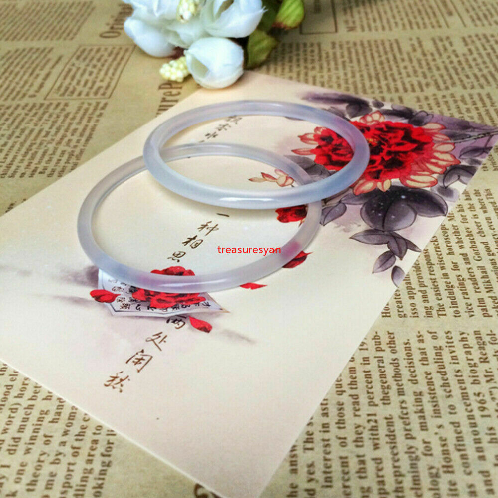 2pc NEW Chinese Natural White Icy Jade Jadeite Bangle Bracelet Thin&Small 54-55M