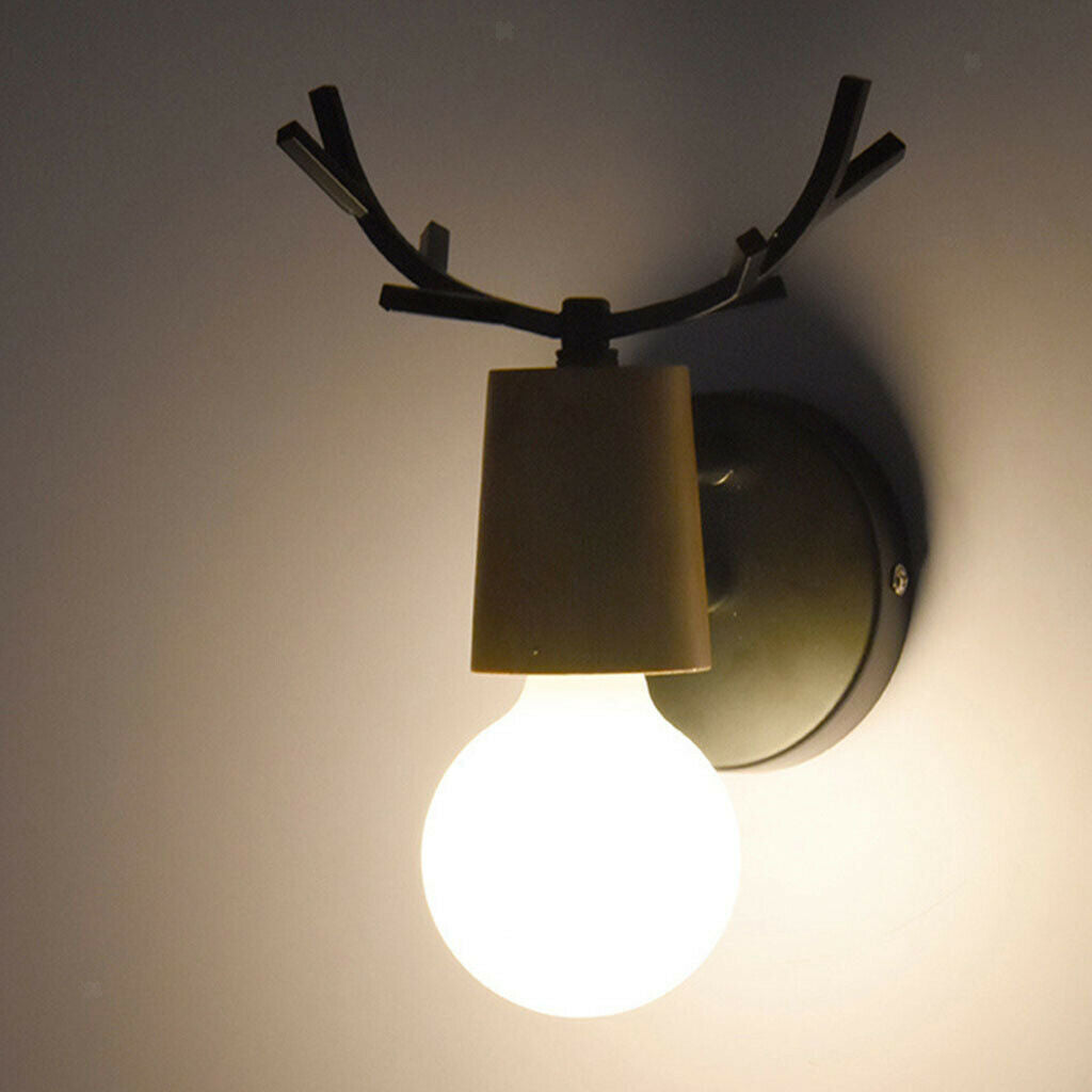 Nordic Style Living Room Wooden Antlers Modeling Lamp Head Wall Lamp Black