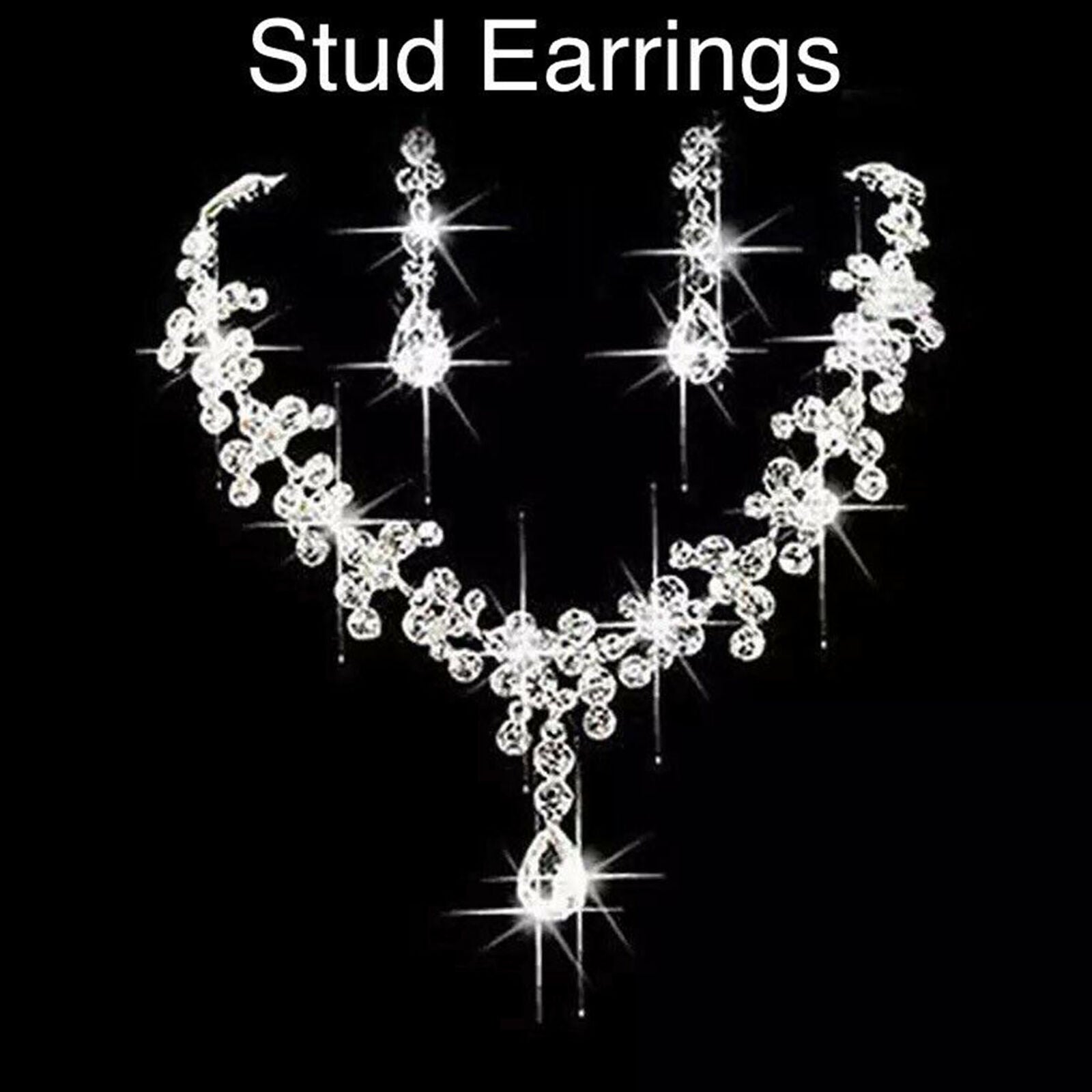 Bridal Wedding Rhinestone Crystal Cubic Necklace Earrings Jewelry Set Party
