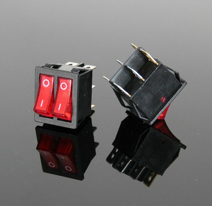 5Pcs Heavy Duty DPST Red Lighted Snap in Rocker Switch [M1]