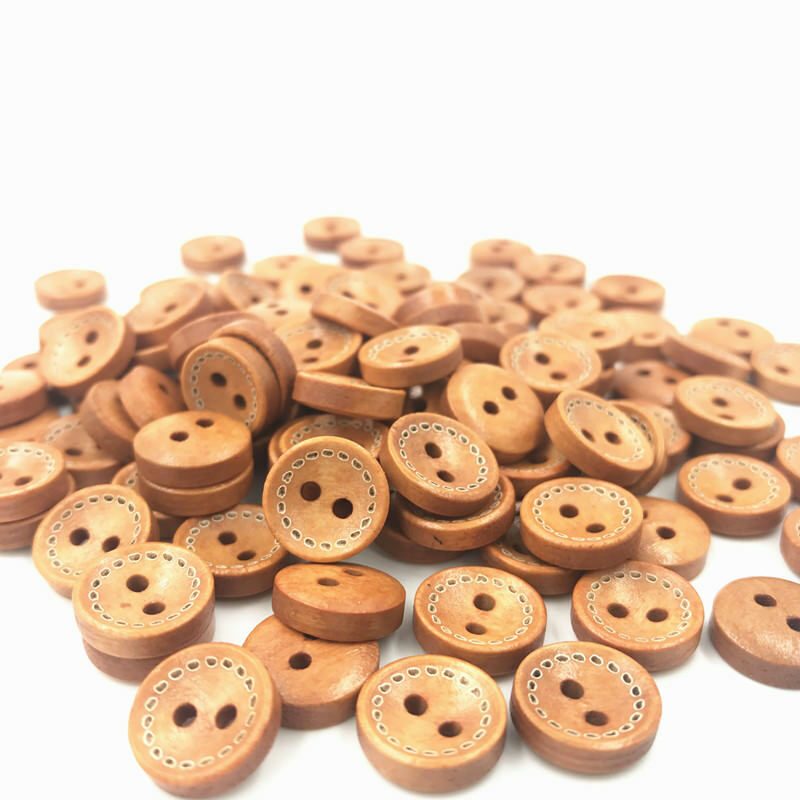 100pcs Wooden Round Buttons Brown dotted line Sewing Scrapbooking 12mm