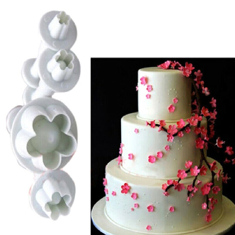 4Pcs Plum Flower Fondant Cake Cutter Plunger Cookie Mold Decorating Candy.l8