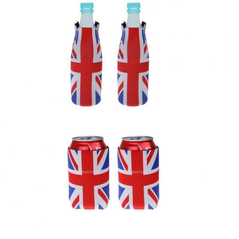 2 Pair Britain UK Flag Stubby Beer Soda Tin Can Chilling Wrap Cooler Holder