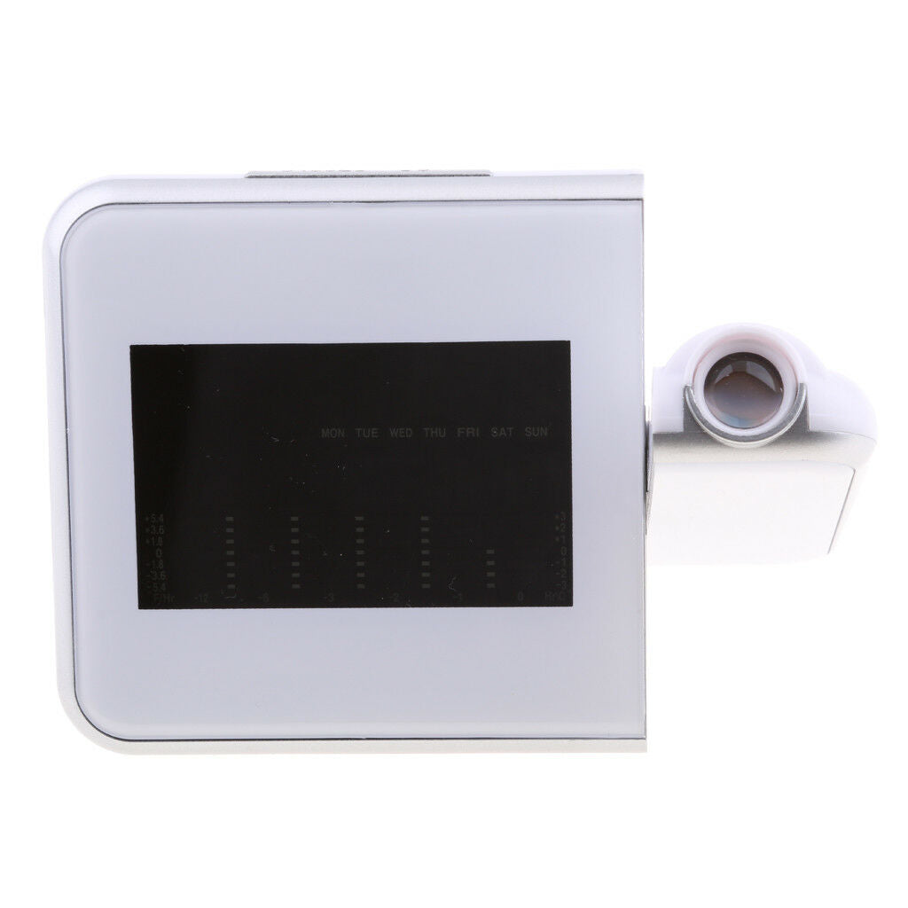 Projection Atomic Clock with Indoor Temperature Calendar Alarm - White